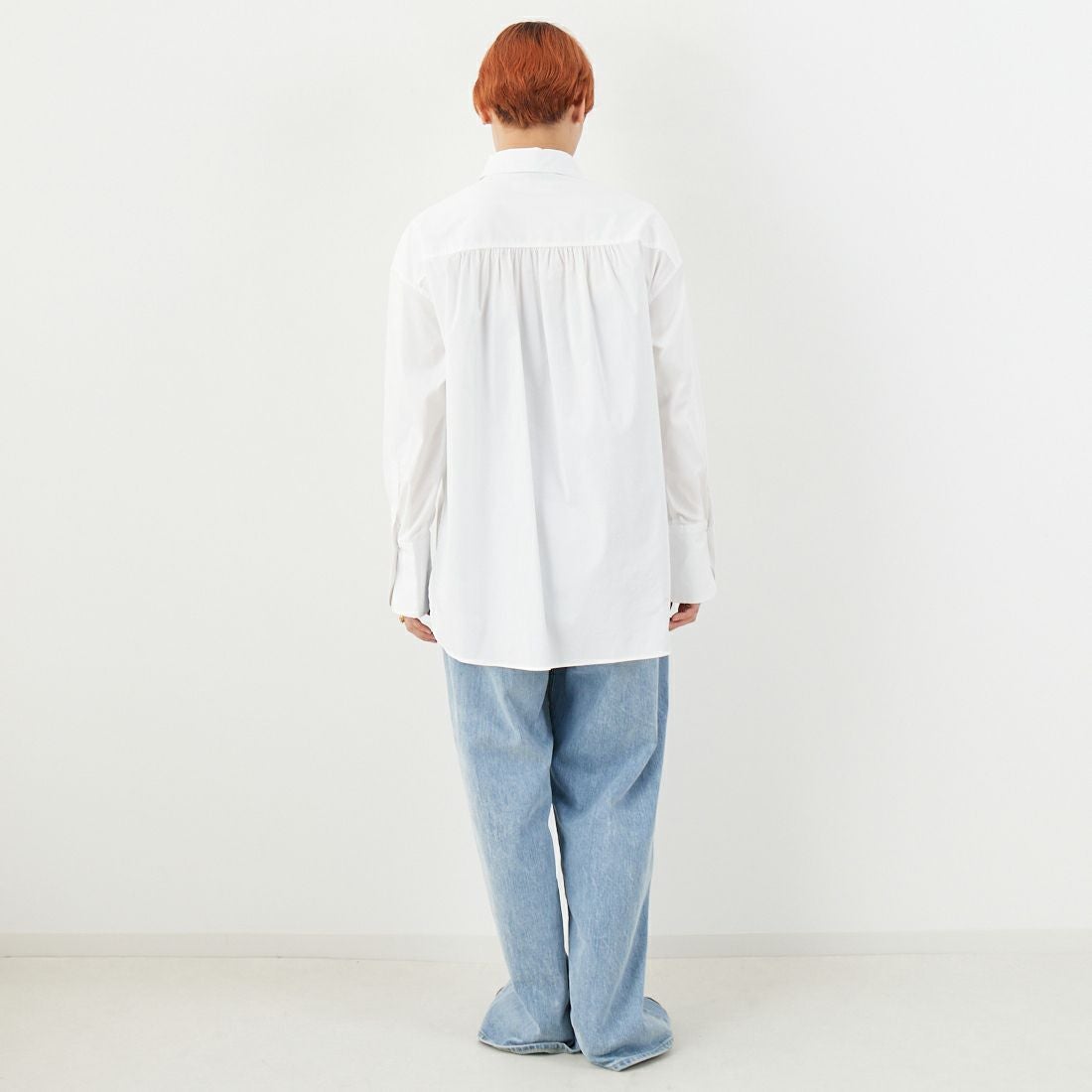 Jeans Factory Clothes [ジーンズファクトリークローズ] ストレッチフリルシャツ [L3118] 110 O.WHT &&モデル身長：160cm 着用サイズ：F&&