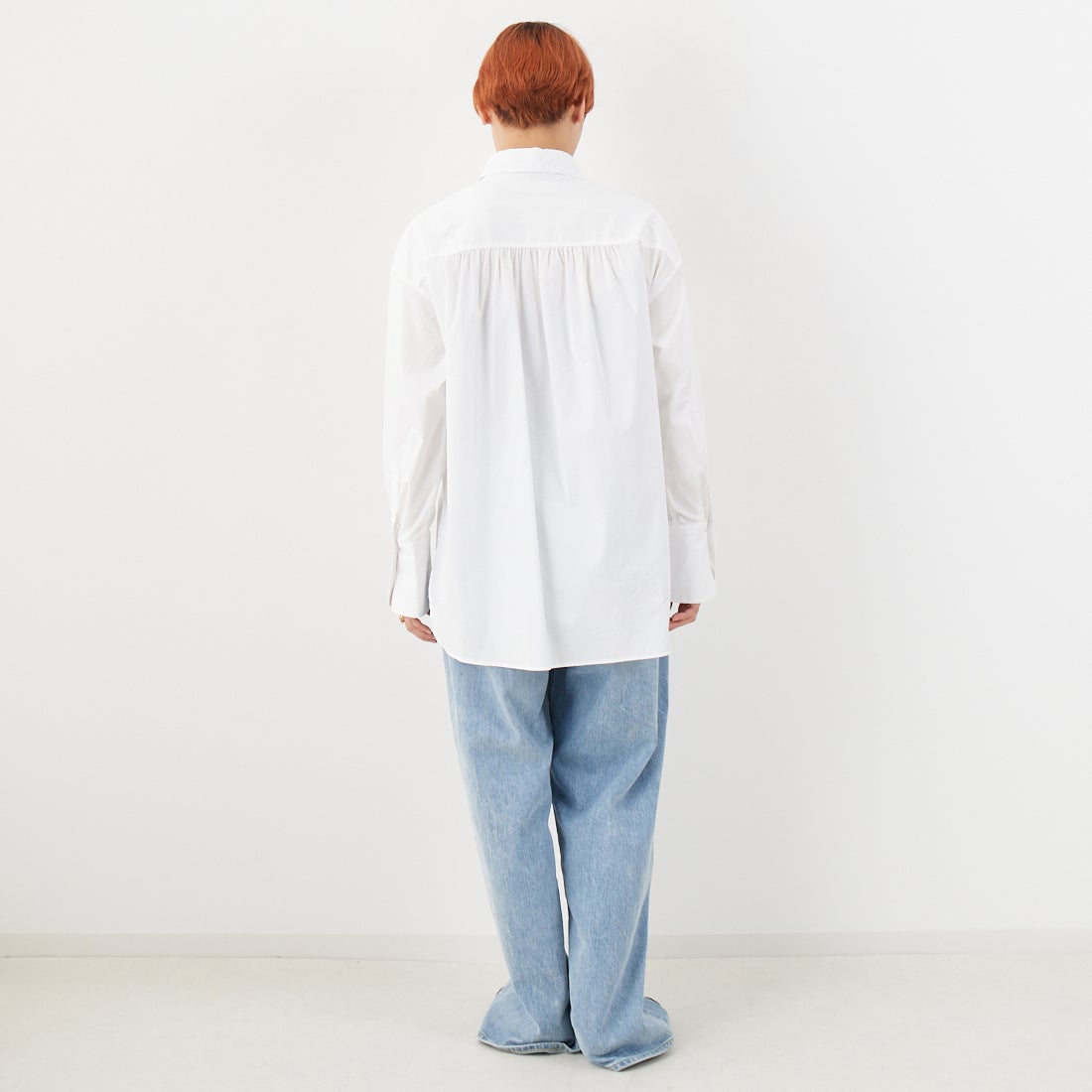 Jeans Factory Clothes [ジーンズファクトリークローズ] ストレッチフリルシャツ [L3118] 110 O.WHT &&モデル身長：160cm 着用サイズ：F&&