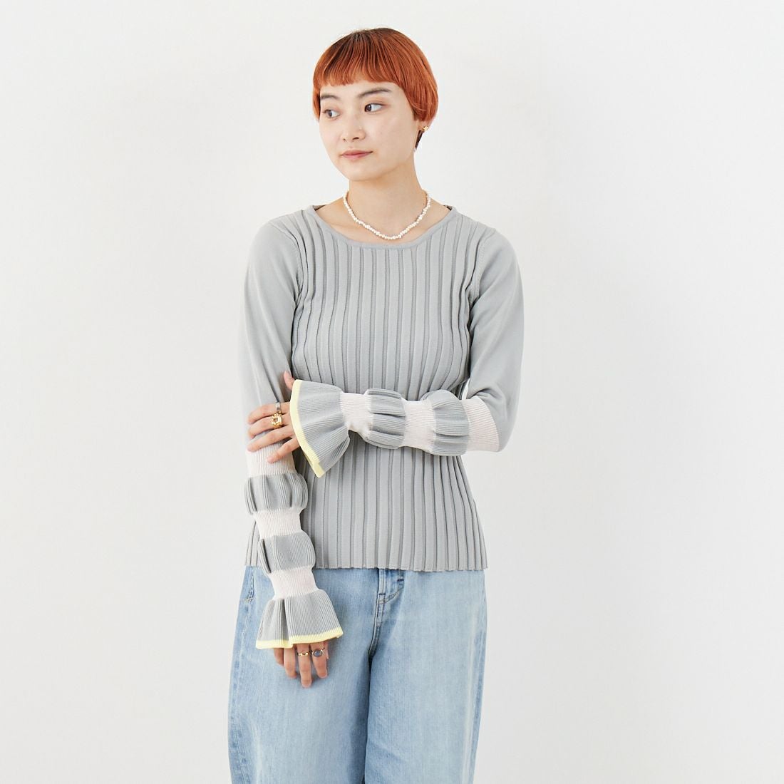 115 ｸﾞﾚｰ/ｲ&&モデル身長：160cm 着用サイズ：F&&