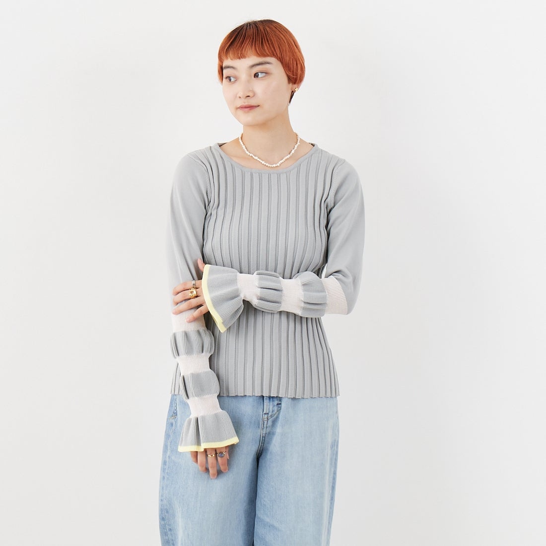 115 ｸﾞﾚｰ/ｲ&&モデル身長：160cm 着用サイズ：F&&