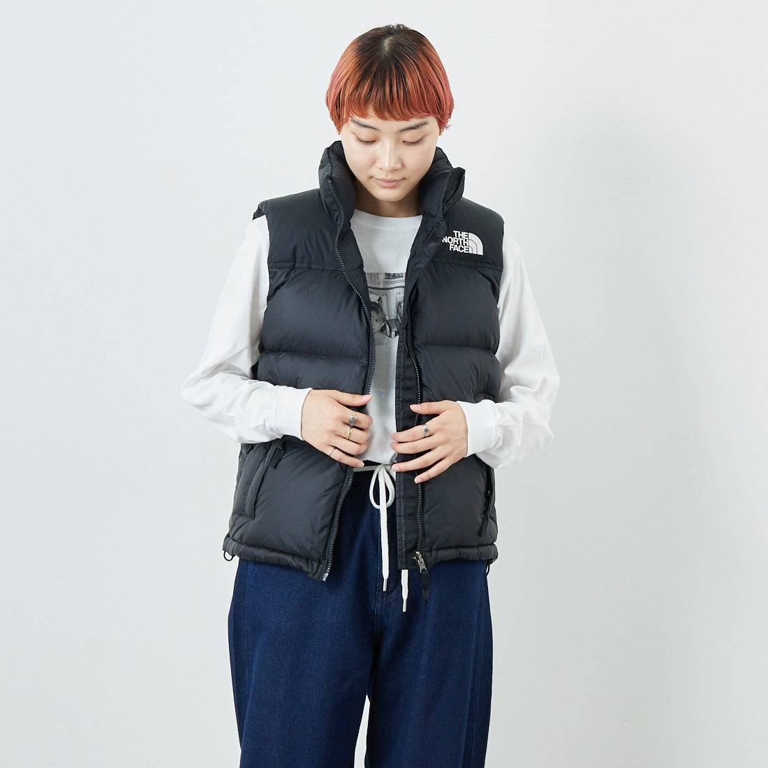 THE NORTH FACE [ザ ノースフェイス] ヌプシベスト [NDW92557] K &&モデル身長：160cm 着用サイズ：L&&