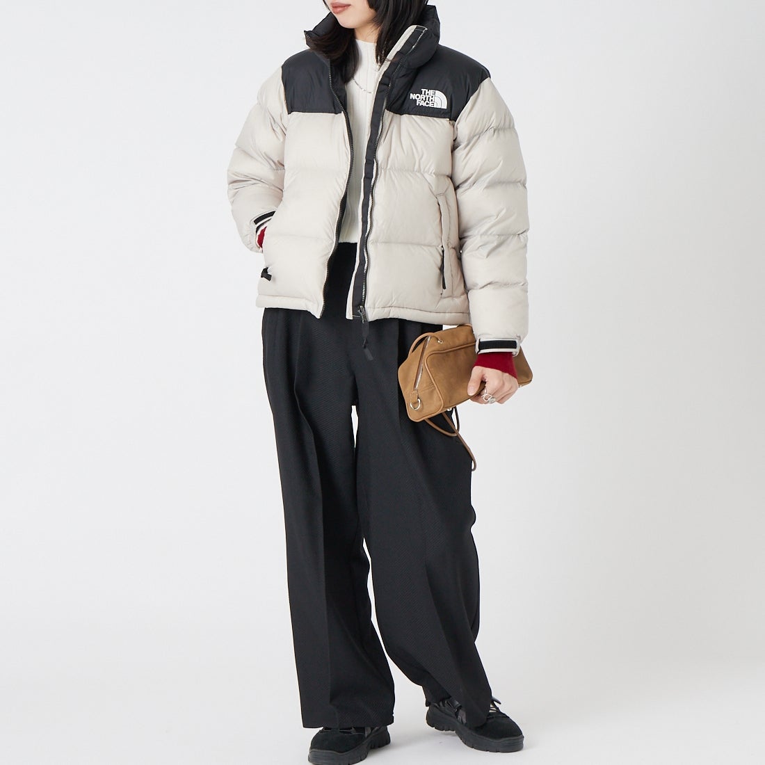 THE NORTH FACE [ザ ノースフェイス] ショートヌプシジャケット [NDW92555] FK &&モデル身長：162cm 着用サイズ：S&&
