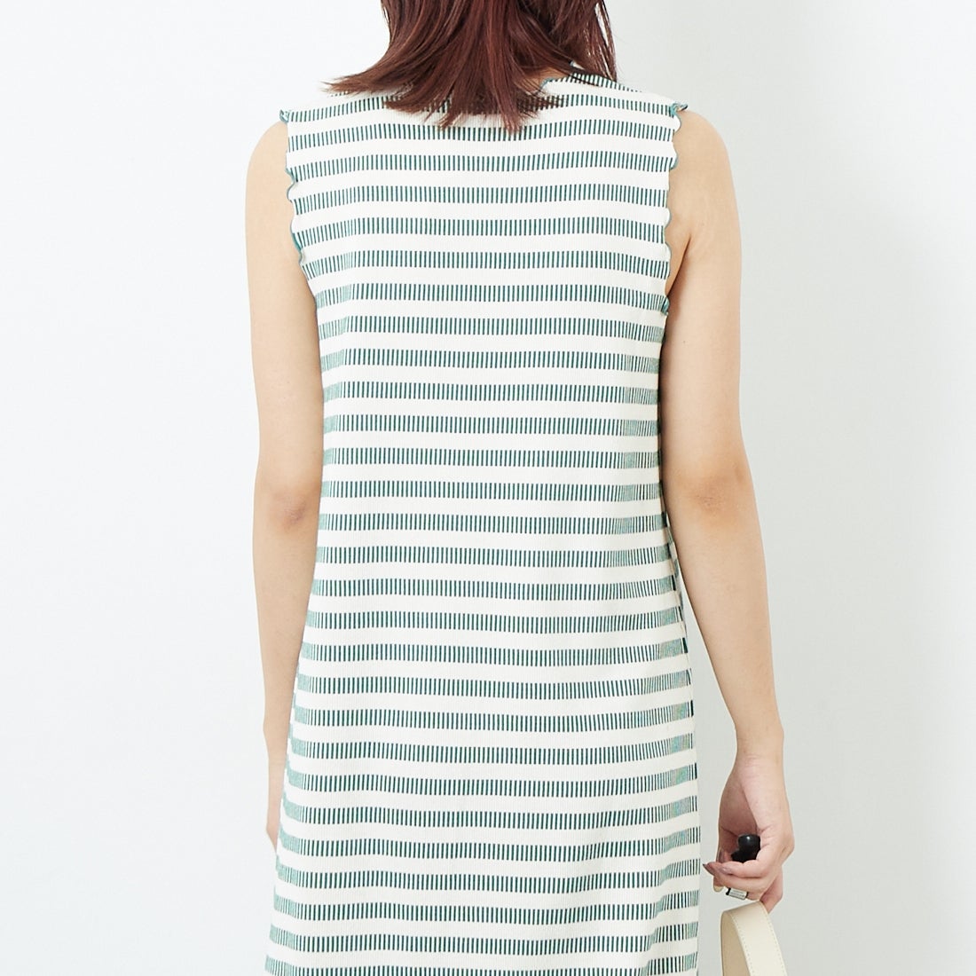 MEYAME [メヤメ] ボーダースリーブレスドレス [MEY-1863] GREEN &&モデル身長：167cm 着用サイズ：F&&