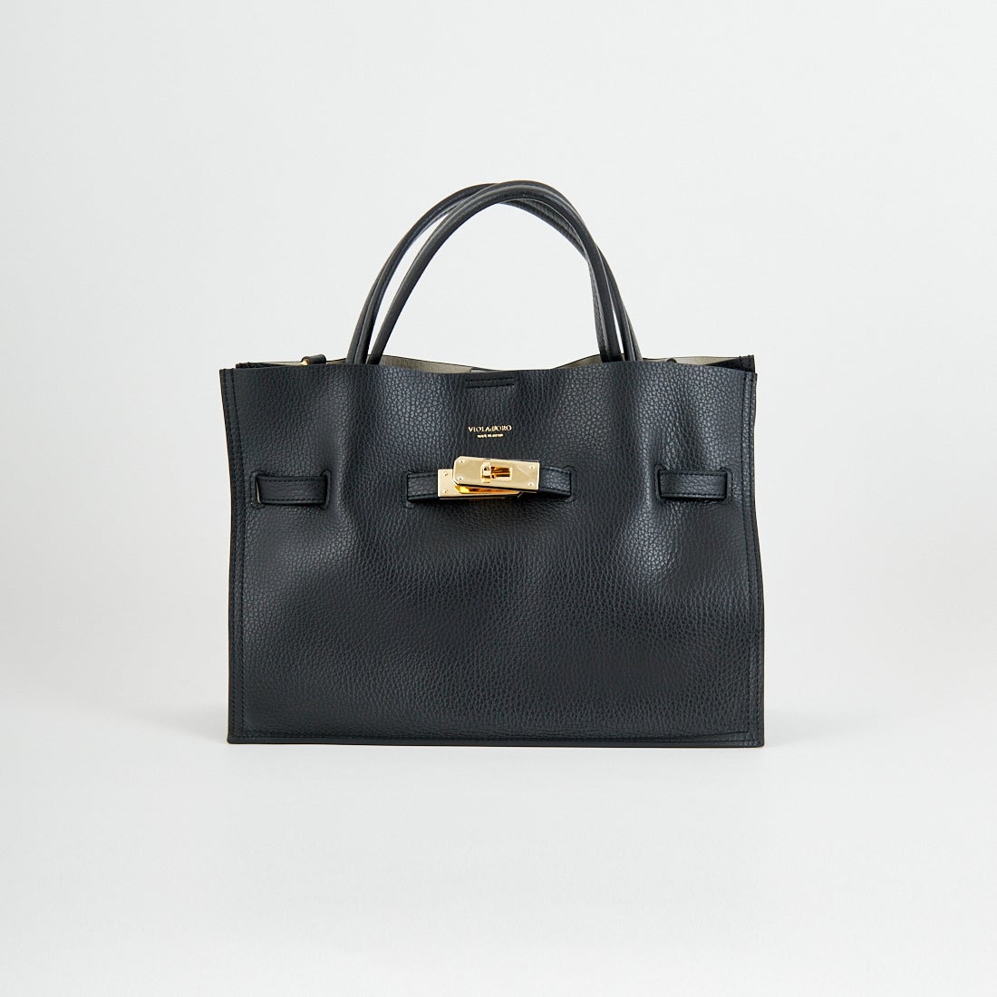 VIOLAd'ORO [ヴィオラドーロ] イタリアンWフェイスレザートートバッグ [V-1496] BLACK/GRAY