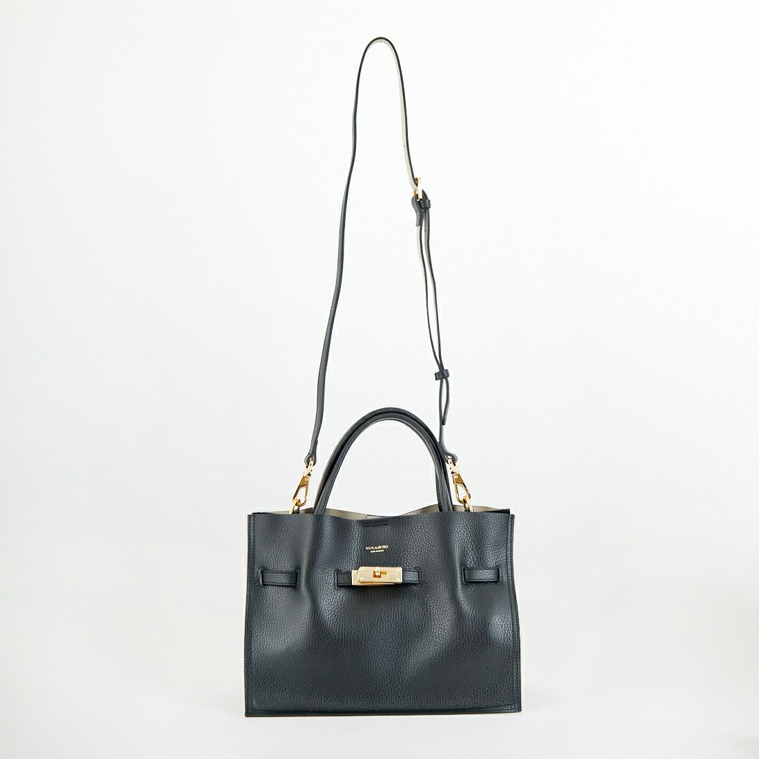 VIOLAd'ORO [ヴィオラドーロ] イタリアンWフェイスレザートートバッグ [V-1496] BLACK/GRAY