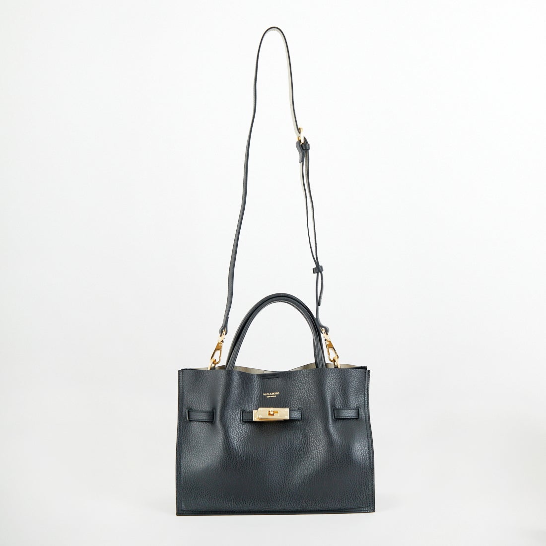 VIOLAd'ORO [ヴィオラドーロ] イタリアンWフェイスレザートートバッグ [V-1496] BLACK/GRAY