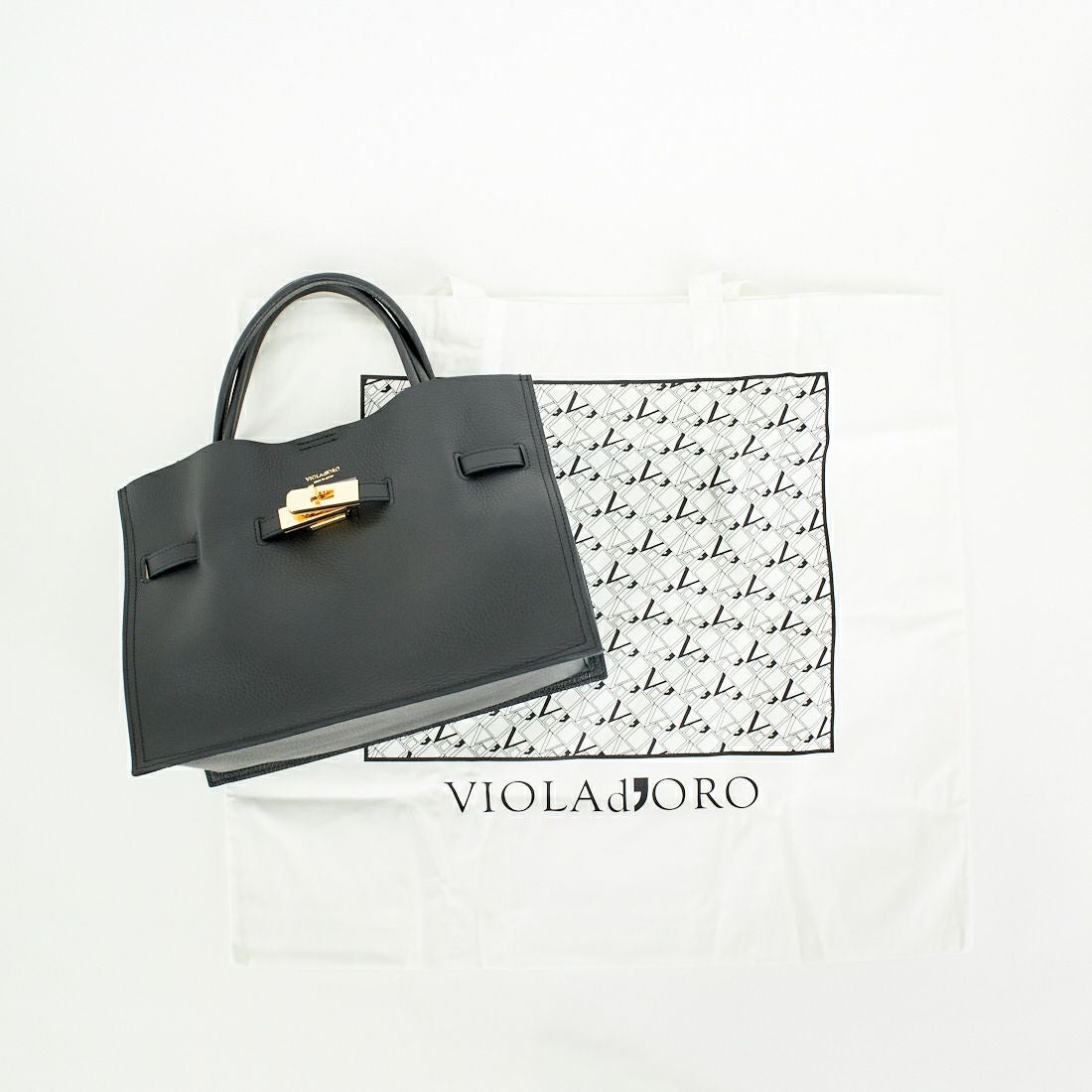 VIOLAd'ORO [ヴィオラドーロ] イタリアンWフェイスレザートートバッグ [V-1496] BLACK/GRAY
