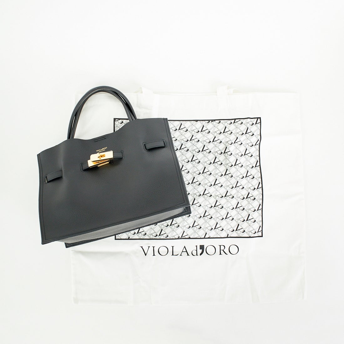 VIOLAd'ORO [ヴィオラドーロ] イタリアンWフェイスレザートートバッグ [V-1496] BLACK/GRAY