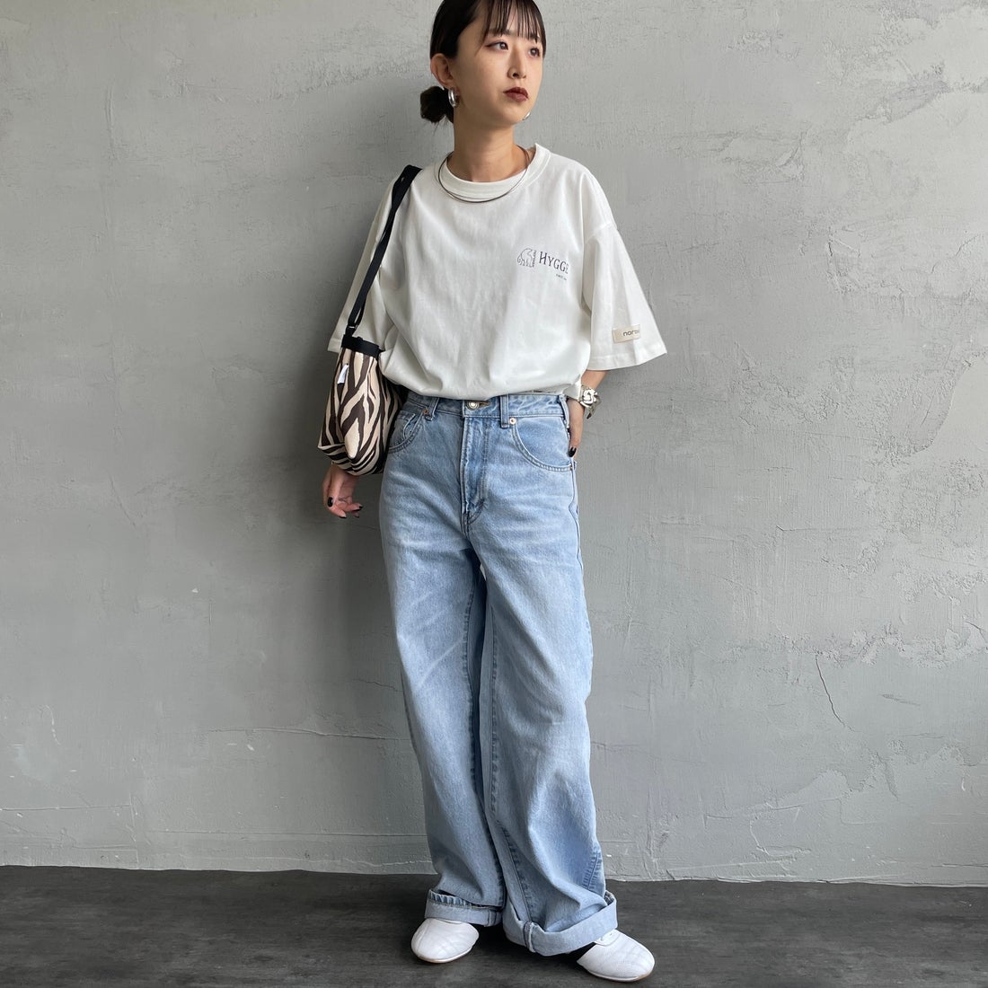 NORDISK [ノルディスク] 別注 HYGGE カモバックプリントTシャツ [NU11501-JF] WHITE &&モデル身長：150cm 着用サイズ：44&&