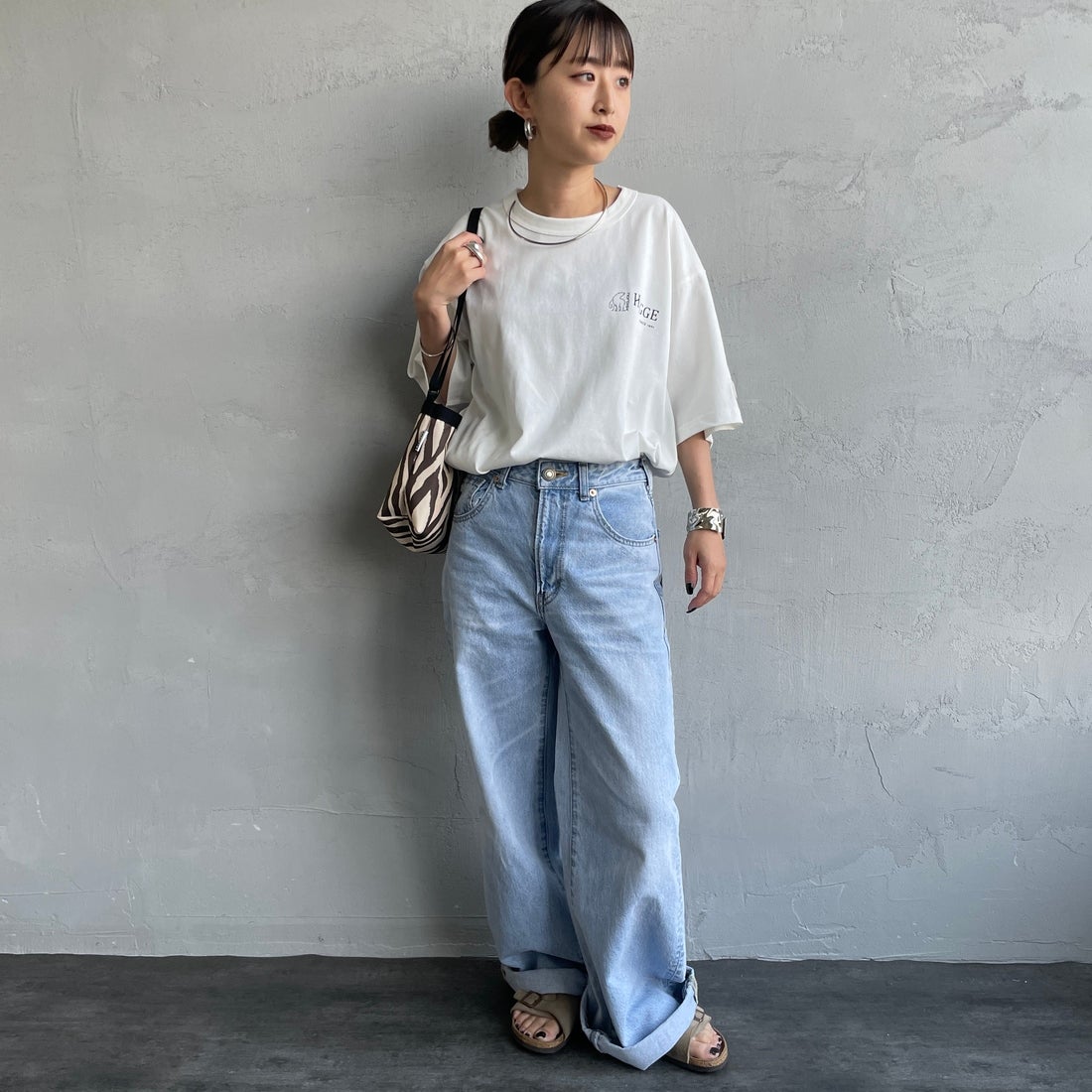 NORDISK [ノルディスク] 別注 HYGGE フィッシュバックプリントTシャツ [NU11502-JF] WHITE &&モデル身長：150cm 着用サイズ：44&&