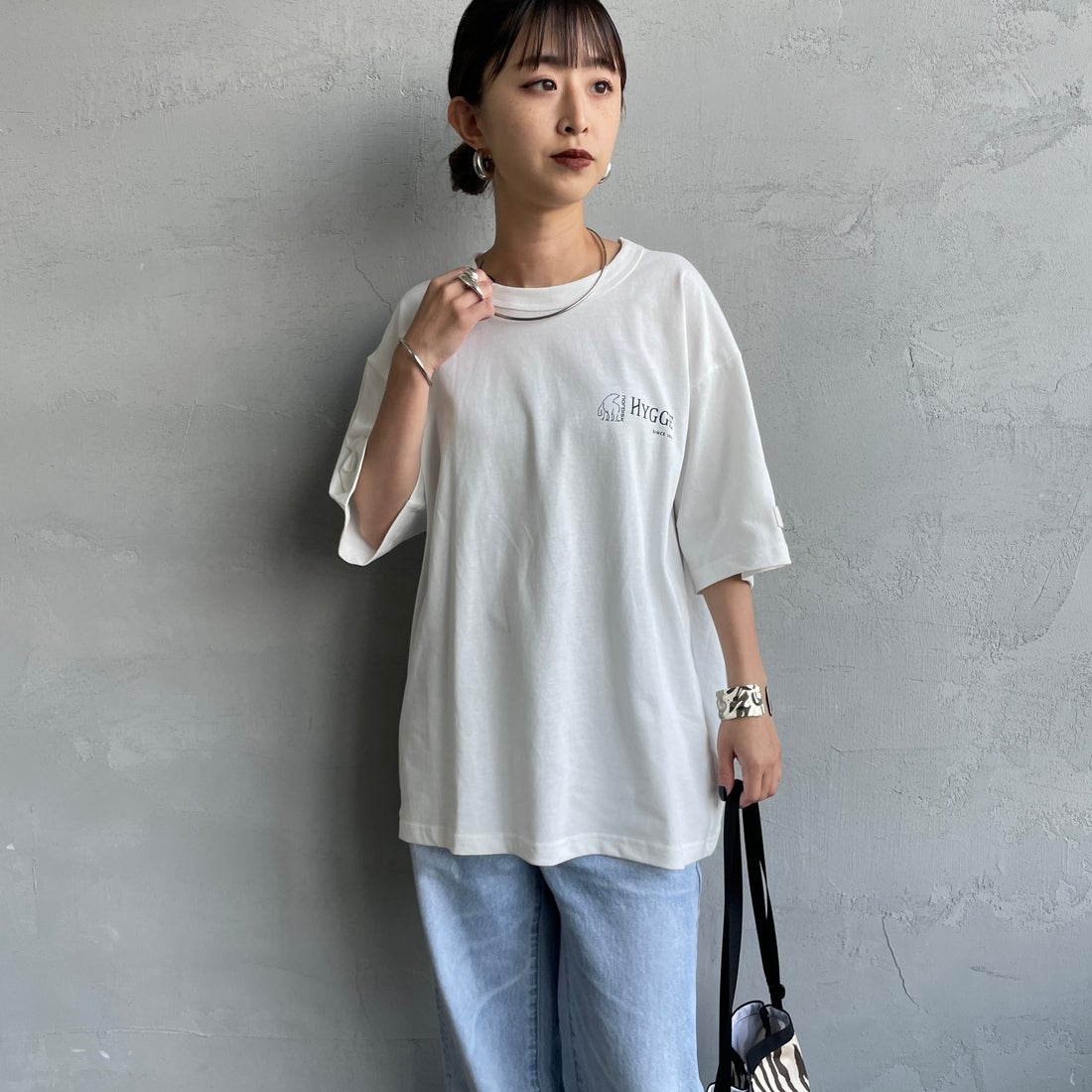 NORDISK [ノルディスク] 別注 HYGGE フィッシュバックプリントTシャツ [NU11502-JF] WHITE &&モデル身長：150cm 着用サイズ：44&&