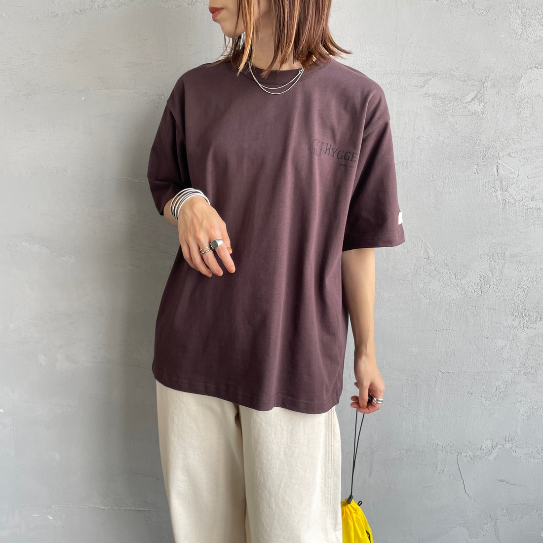 NORDISK [ノルディスク] 別注 HYGGE フィッシュバックプリントTシャツ [NU11502-JF] BROWN &&モデル身長：158cm 着用サイズ：44&&