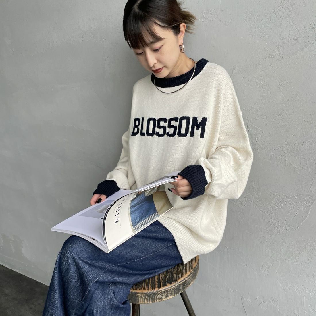 LOGAN Knitting Mills [ローガン ニッティング ミルズ] 別注 クルーネック 配色ジャガードロゴニット [LG-25FW28IN-JF]