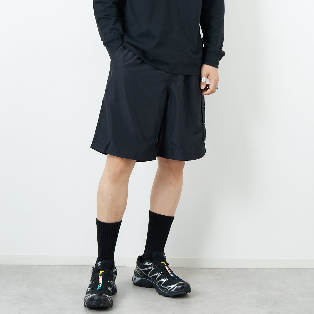 NIKE SWIM [ナイキスイム] リップストップ9インチカーゴボレーショーツ [NESSF452] N001 ﾌﾞﾗｯｸ &&モデル身長：179cm 着用サイズ：XL&&