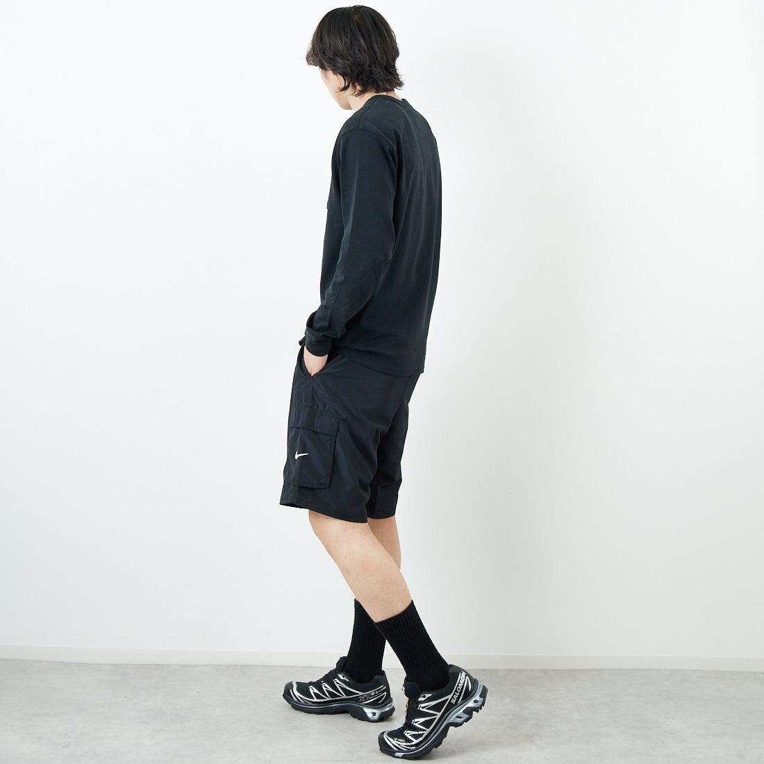 NIKE SWIM [ナイキスイム] リップストップ9インチカーゴボレーショーツ [NESSF452] N001 ﾌﾞﾗｯｸ &&モデル身長：179cm 着用サイズ：XL&&