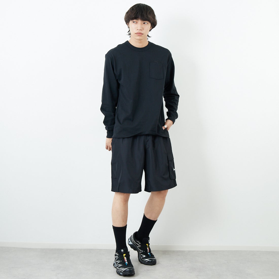 NIKE SWIM [ナイキスイム] リップストップ9インチカーゴボレーショーツ [NESSF452] N001 ﾌﾞﾗｯｸ &&モデル身長：179cm 着用サイズ：XL&&