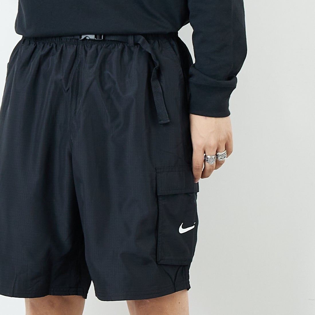 NIKE SWIM [ナイキスイム] リップストップ9インチカーゴボレーショーツ [NESSF452] N001 ﾌﾞﾗｯｸ &&モデル身長：179cm 着用サイズ：XL&&