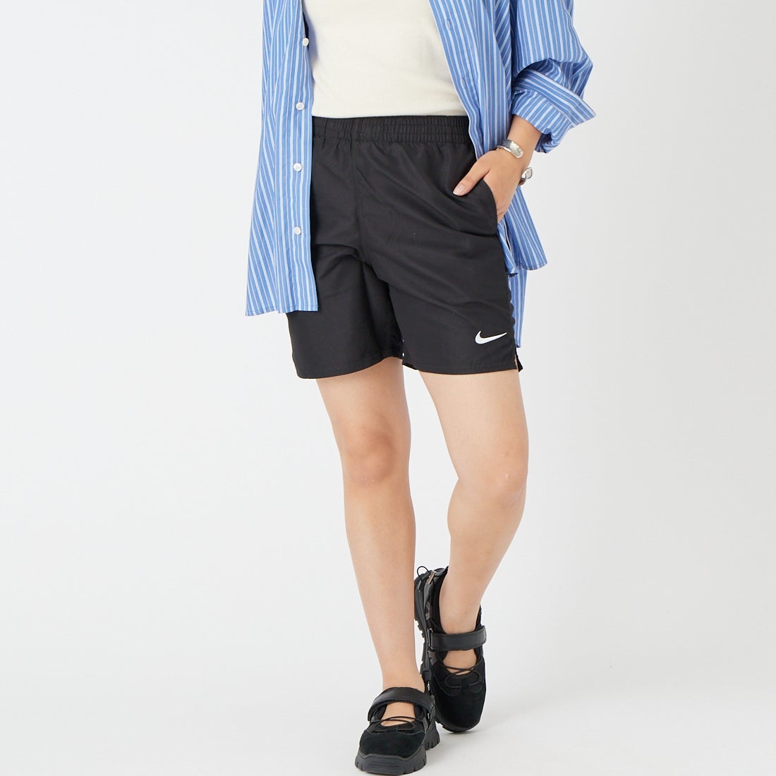 NIKE SWIM [ナイキスイム] ヒーロースタイル7インチボレーショーツ [NESSF559] N001 ﾌﾞﾗｯｸ &&モデル身長：162cm 着用サイズ：S&&