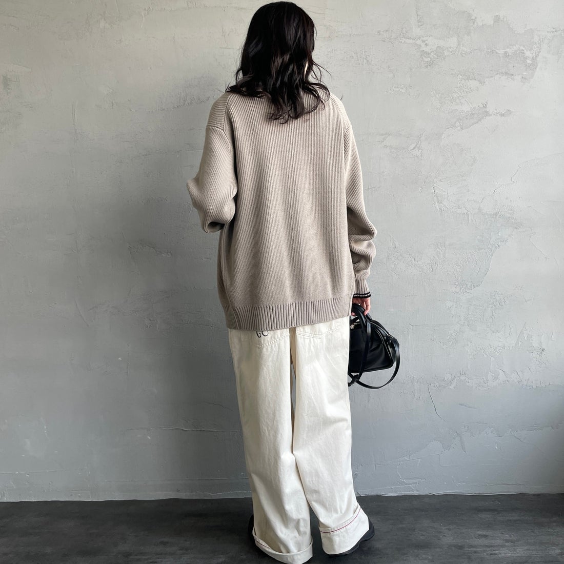 FRED PERRY [フレッドペリー] 別注 ドライバーズニット [FPM-25A-028JF] WARM OAT/B &&モデル身長：160cm 着用サイズ：S&&