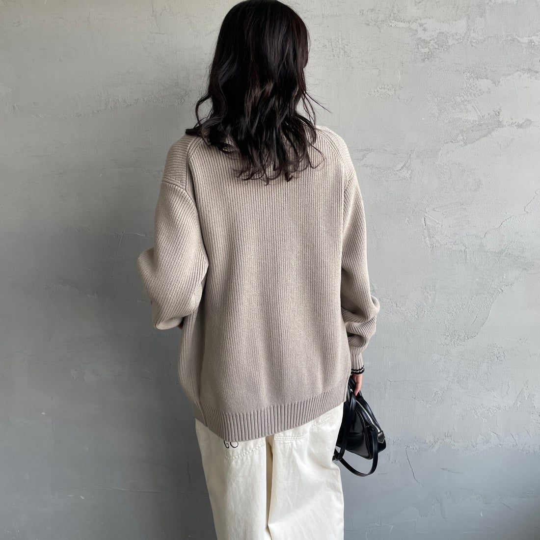 FRED PERRY [フレッドペリー] 別注 ドライバーズニット [FPM-25A-028JF] WARM OAT/B &&モデル身長：160cm 着用サイズ：S&&