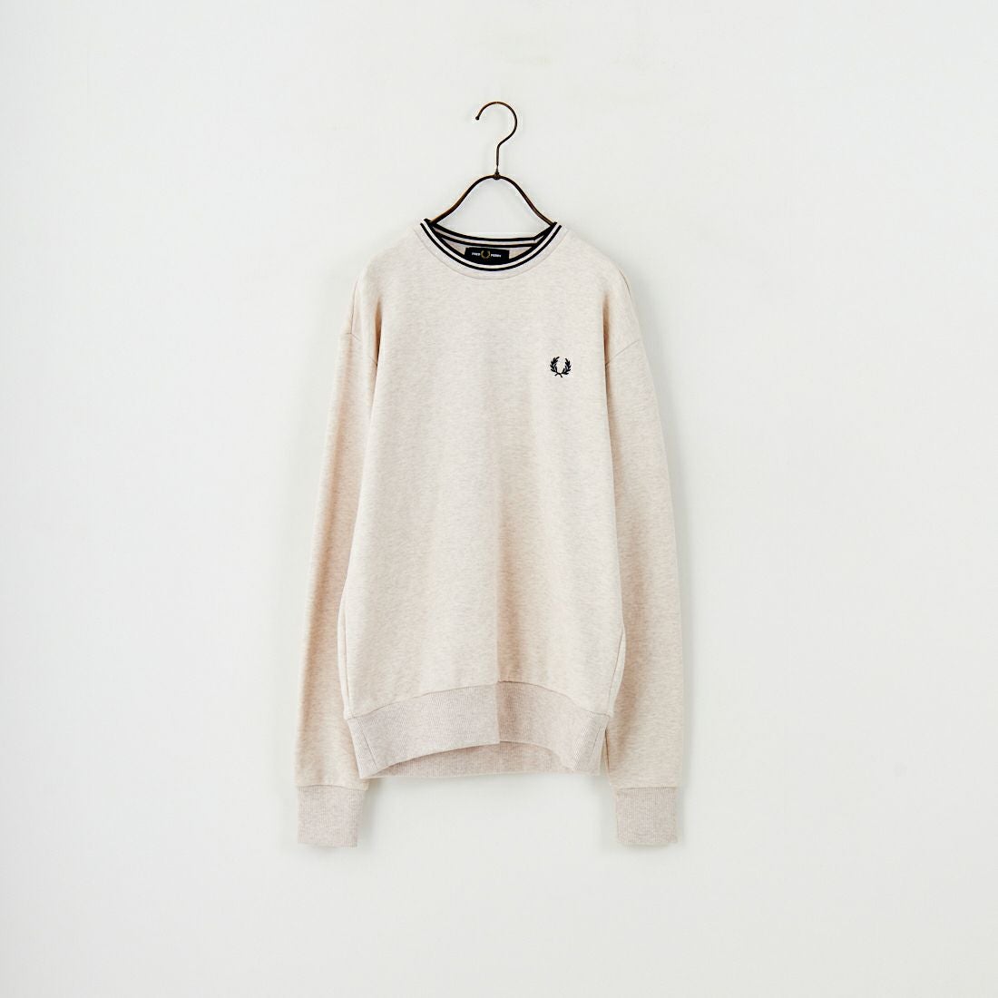 FRED PERRY [フレッドペリー] 別注 ツインティップライン ワンポイントロゴ刺繍クルーネックスウェット [FPM-25A-025JF] PORRIDGE M