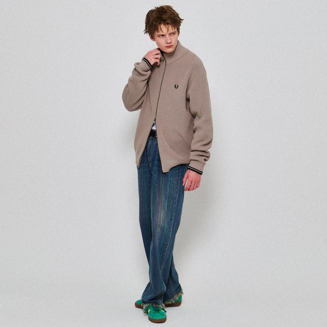 FRED PERRY [フレッドペリー] 別注 ドライバーズニット [FPM-25A-028JF] WARM OAT/B