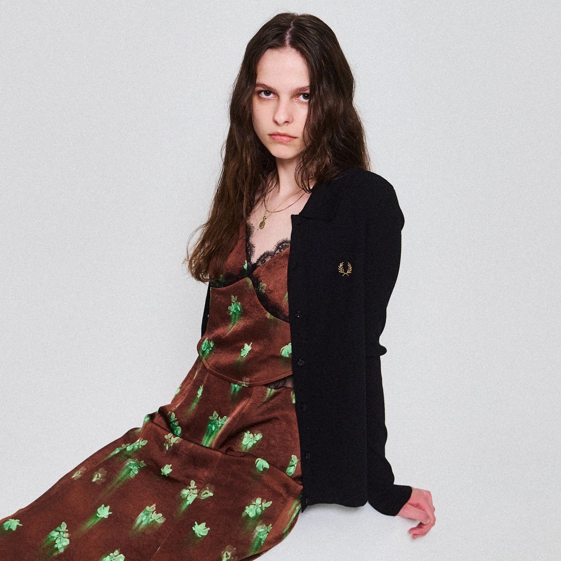 FRED PERRY [フレッドペリー] 別注 ワンポイントロゴ刺繍 リブニットポロシャツ [FPW-25A-009JF] BLK/SHADED