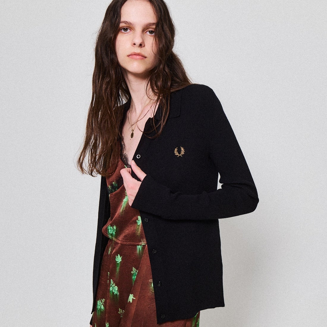 FRED PERRY [フレッドペリー] 別注 ワンポイントロゴ刺繍 リブニットポロシャツ [FPW-25A-009JF] BLK/SHADED