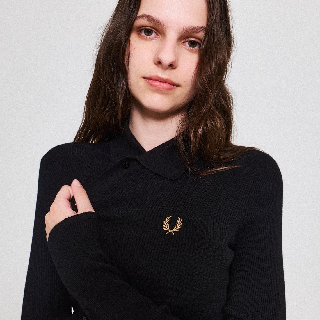 FRED PERRY [フレッドペリー] 別注 ワンポイントロゴ刺繍 リブニットポロシャツ [FPW-25A-009JF] BLK/SHADED