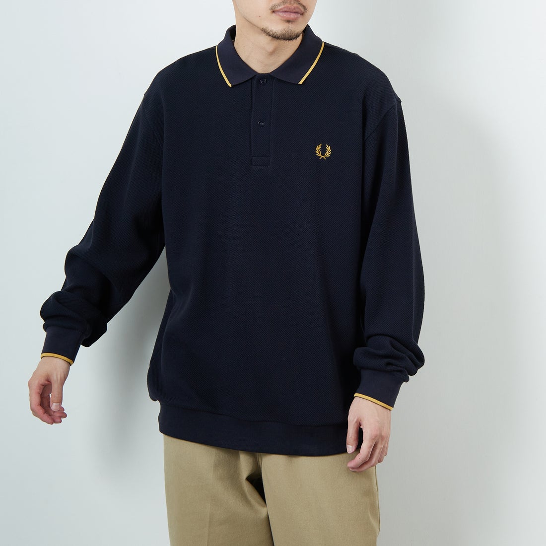 新品タグ付き フレッドペリー ポロシャツ ネイビー XL ワンポイント刺繍 FRED PERRY [フレッドペリー] 別注 ワンポイントロゴ刺繍 ロング