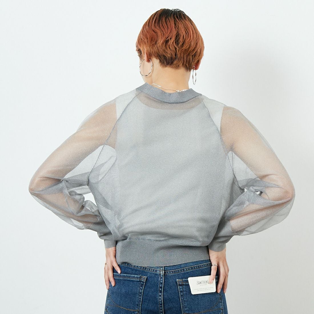 Jeans Factory Clothes [ジーンズファクトリークローズ] ラメシアーVネックカーディガン [11255816] ﾐﾃﾞｨｱﾑｸﾞﾚｰ &&モデル身長：160cm 着用サイズ：F&&