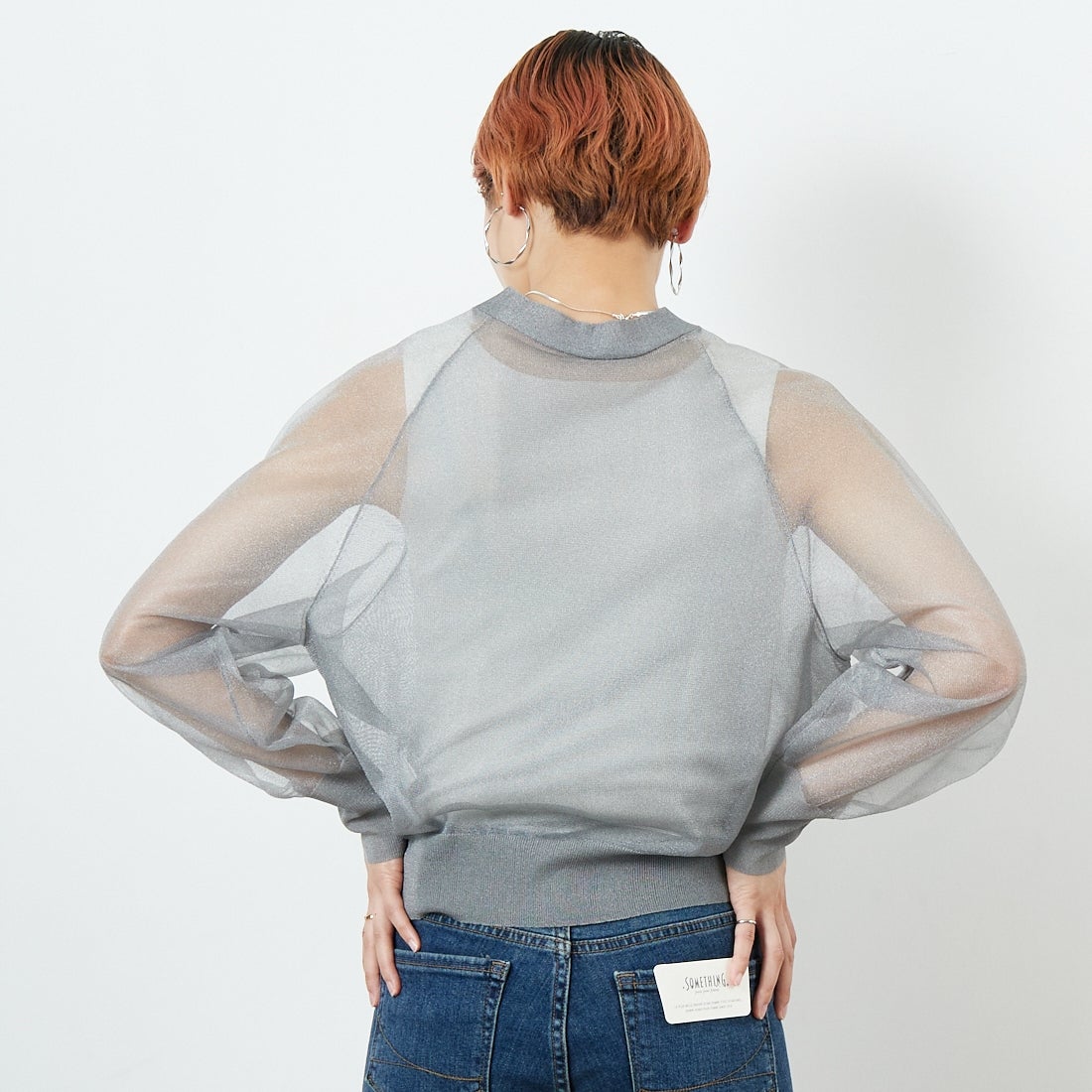 Jeans Factory Clothes [ジーンズファクトリークローズ] ラメシアーVネックカーディガン [11255816] ﾐﾃﾞｨｱﾑｸﾞﾚｰ &&モデル身長：160cm 着用サイズ：F&&