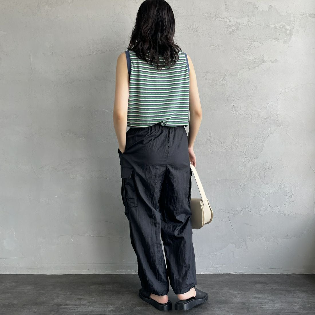 MEYAME [メヤメ] ボーダーコットンニットノースリーブトップス [MEY-2131] NAVY &&モデル身長：160cm 着用サイズ：F&&