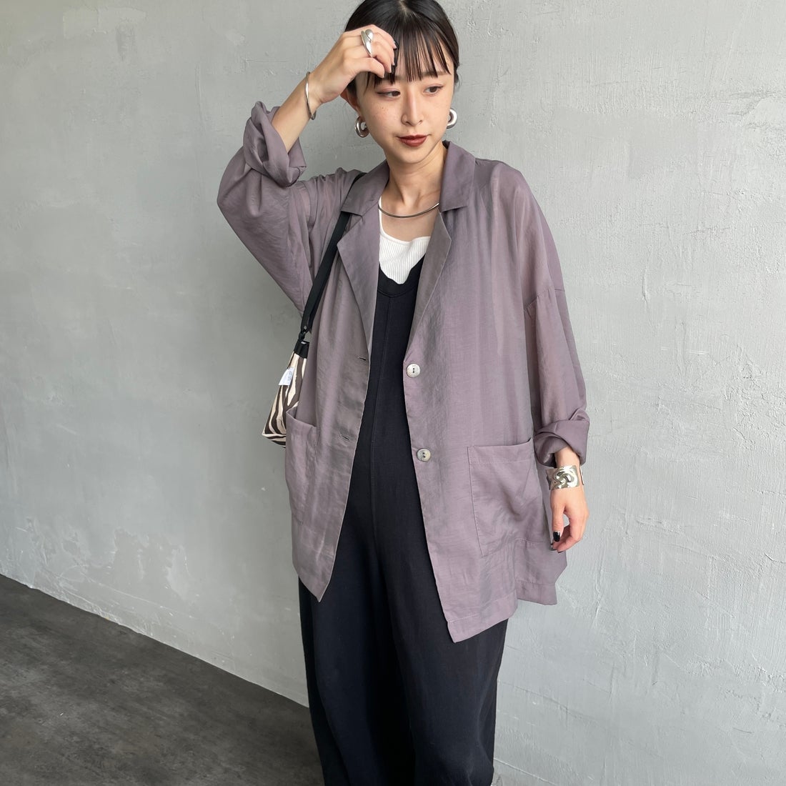 nenom [ネノム] シアーテーラードジャケット [NE25132082] 07 GRAY &&モデル身長：150cm 着用サイズ：F&&