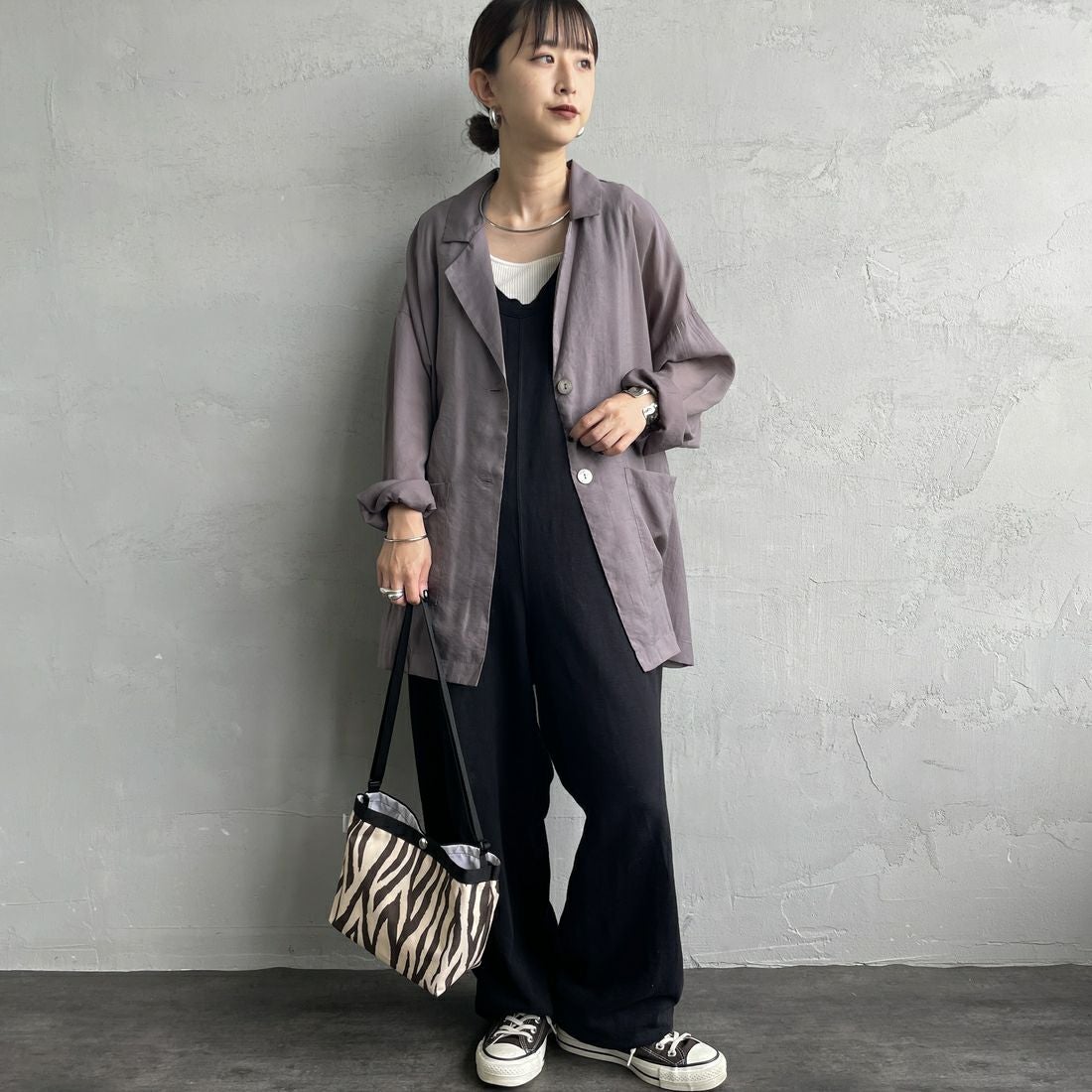 nenom [ネノム] シアーテーラードジャケット [NE25132082] 07 GRAY &&モデル身長：150cm 着用サイズ：F&&