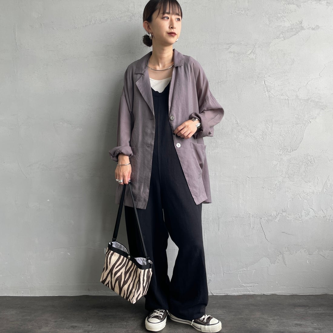 nenom [ネノム] シアーテーラードジャケット [NE25132082] 07 GRAY &&モデル身長：150cm 着用サイズ：F&&