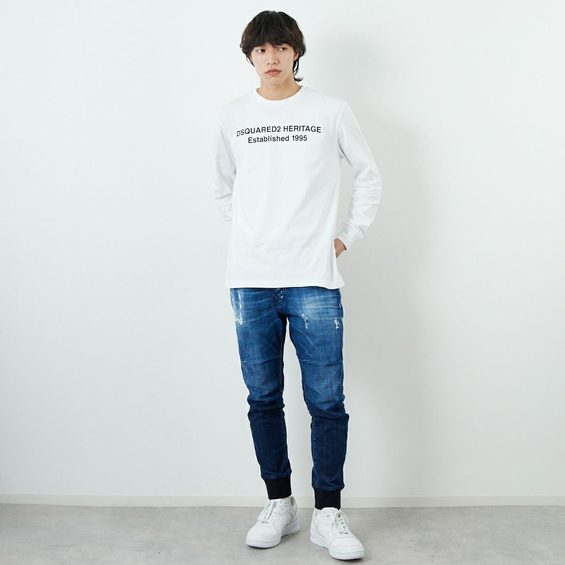 Dsquared2 [ディースクエアード] トラックデニムパンツ [74KB1081-30010] 470 NAVY &&モデル身長：179cm 着用サイズ：48&&