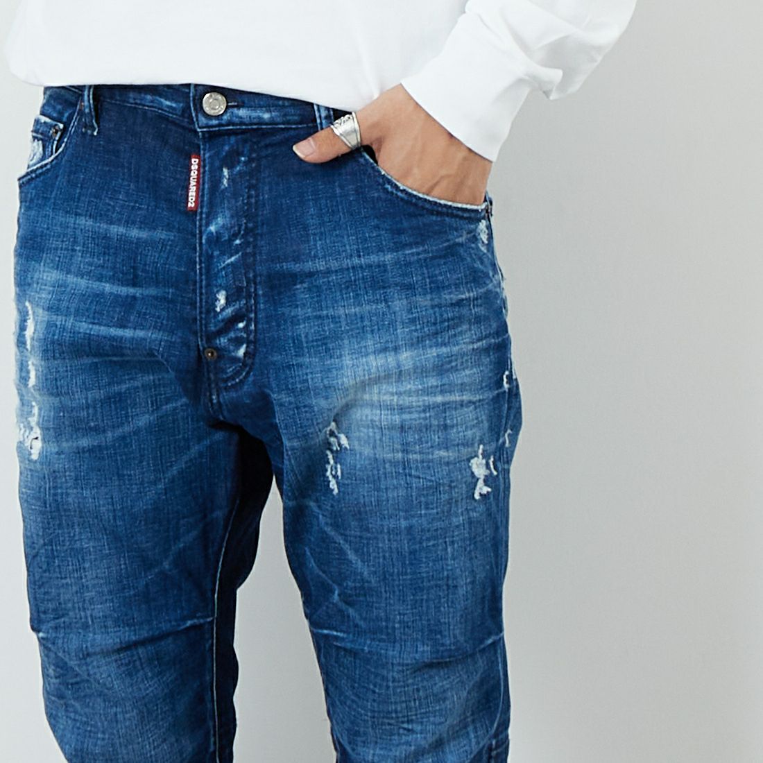 Dsquared2 [ディースクエアード] トラックデニムパンツ [74KB1081-30010] 470 NAVY &&モデル身長：179cm 着用サイズ：48&&