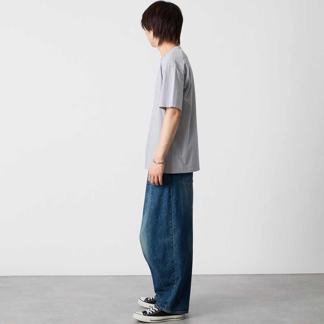THE NORTH FACE PURPLE LABEL [ザ ノースフェイス パープルレーベル] 8オンスフィールドポケットTシャツ [N25FT064] LH LIGHT G &&モデル身長：177cm 着用サイズ：M&&