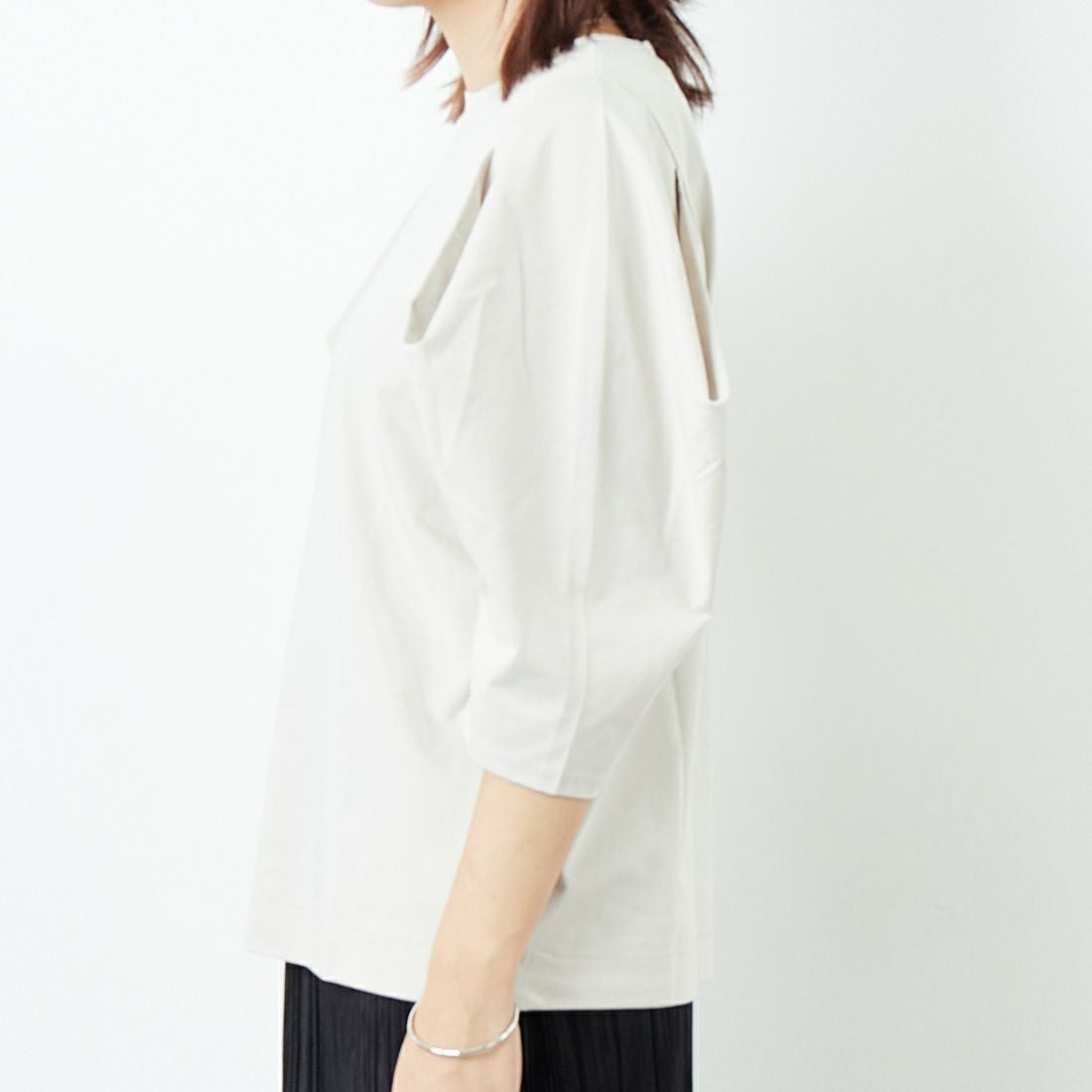 Jf Ready Made [ジェイエフレディメイド] 袖タックデザインプルオーバー [3104106] 714 ｸﾞﾚｰﾍﾞ &&モデル身長：167cm 着用サイズ：F&&