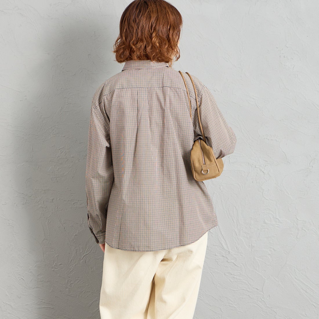 DANTON [ダントン] ドットボタン レギュラーカラー チェックロングスリーブシャツ [DT-B0391PPU] BEIGE CHEC &&モデル身長：158cm 着用サイズ：38&&