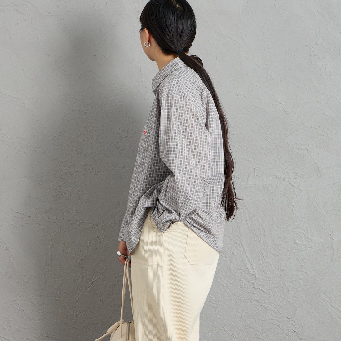 DANTON [ダントン] ドットボタン レギュラーカラー チェックロングスリーブシャツ [DT-B0391PPU] GY/L.GY CK &&モデル身長：156cm 着用サイズ：36&&