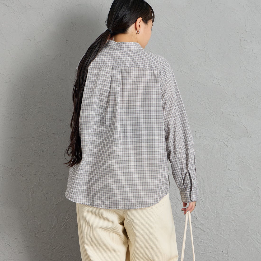 DANTON [ダントン] ドットボタン レギュラーカラー チェックロングスリーブシャツ [DT-B0391PPU] GY/L.GY CK &&モデル身長：156cm 着用サイズ：36&&