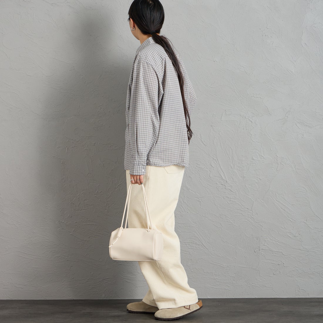 DANTON [ダントン] ドットボタン レギュラーカラー チェックロングスリーブシャツ [DT-B0391PPU] GY/L.GY CK &&モデル身長：156cm 着用サイズ：36&&