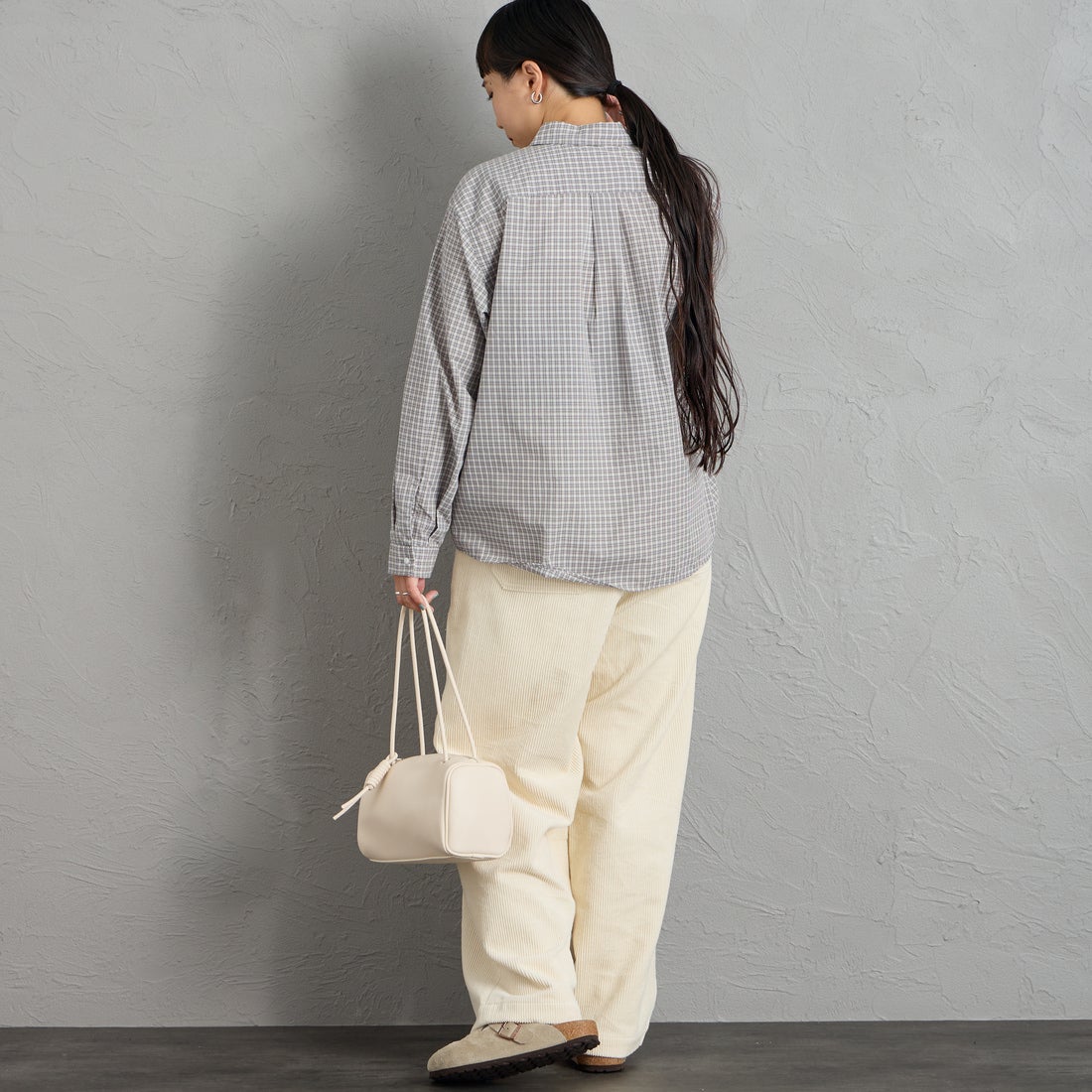 DANTON [ダントン] ドットボタン レギュラーカラー チェックロングスリーブシャツ [DT-B0391PPU] GY/L.GY CK &&モデル身長：156cm 着用サイズ：36&&
