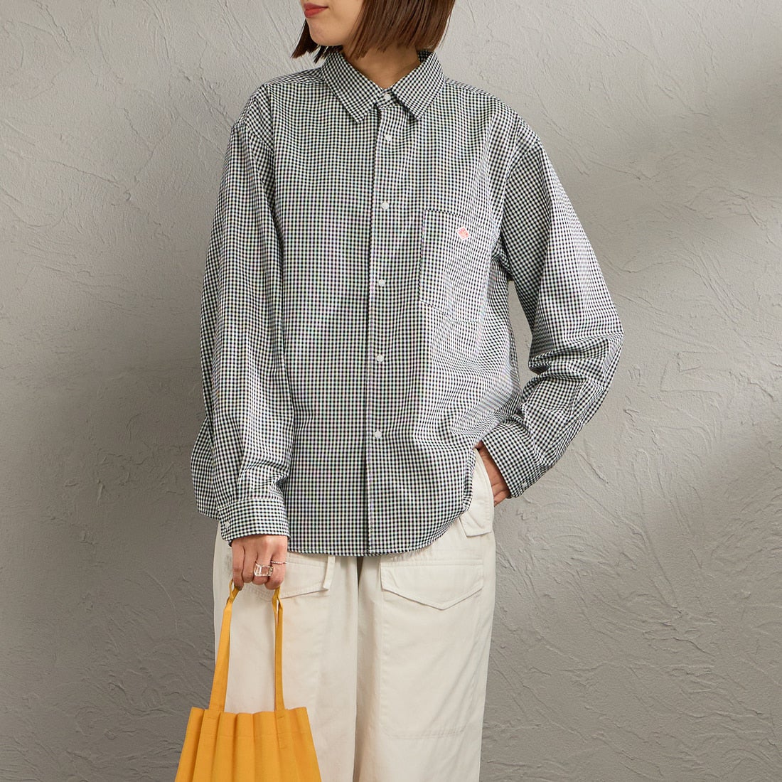 DANTON [ダントン] ドットボタン レギュラーカラー ストライプロングスリーブシャツ [DT-B0391POD] BLACK GNGM &&モデル身長：159cm 着用サイズ：36&&