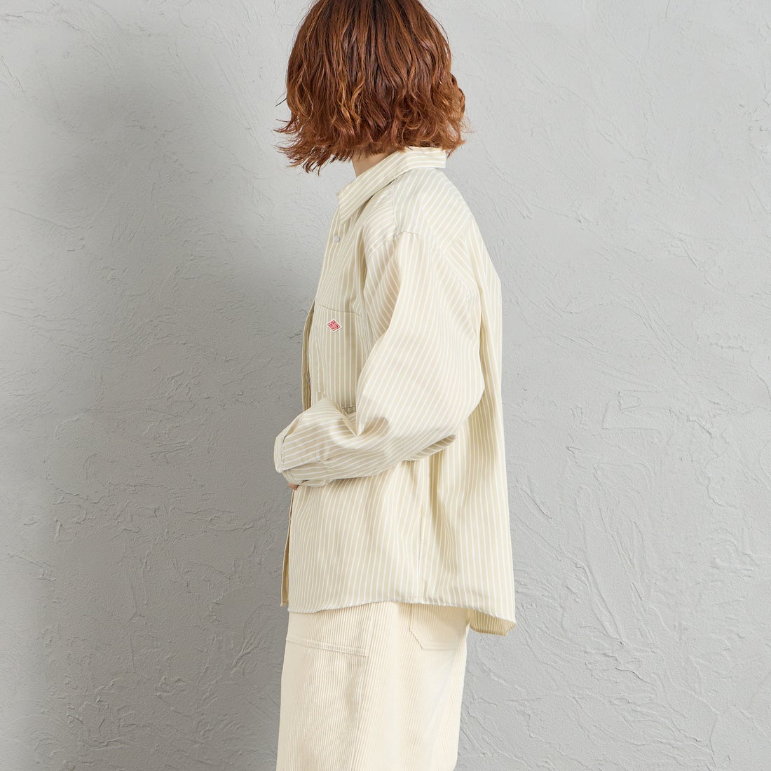 DANTON [ダントン] ドットボタン レギュラーカラー ストライプロングスリーブシャツ [DT-B0391POD] BEG/WHT ST &&モデル身長：158cm 着用サイズ：36&&