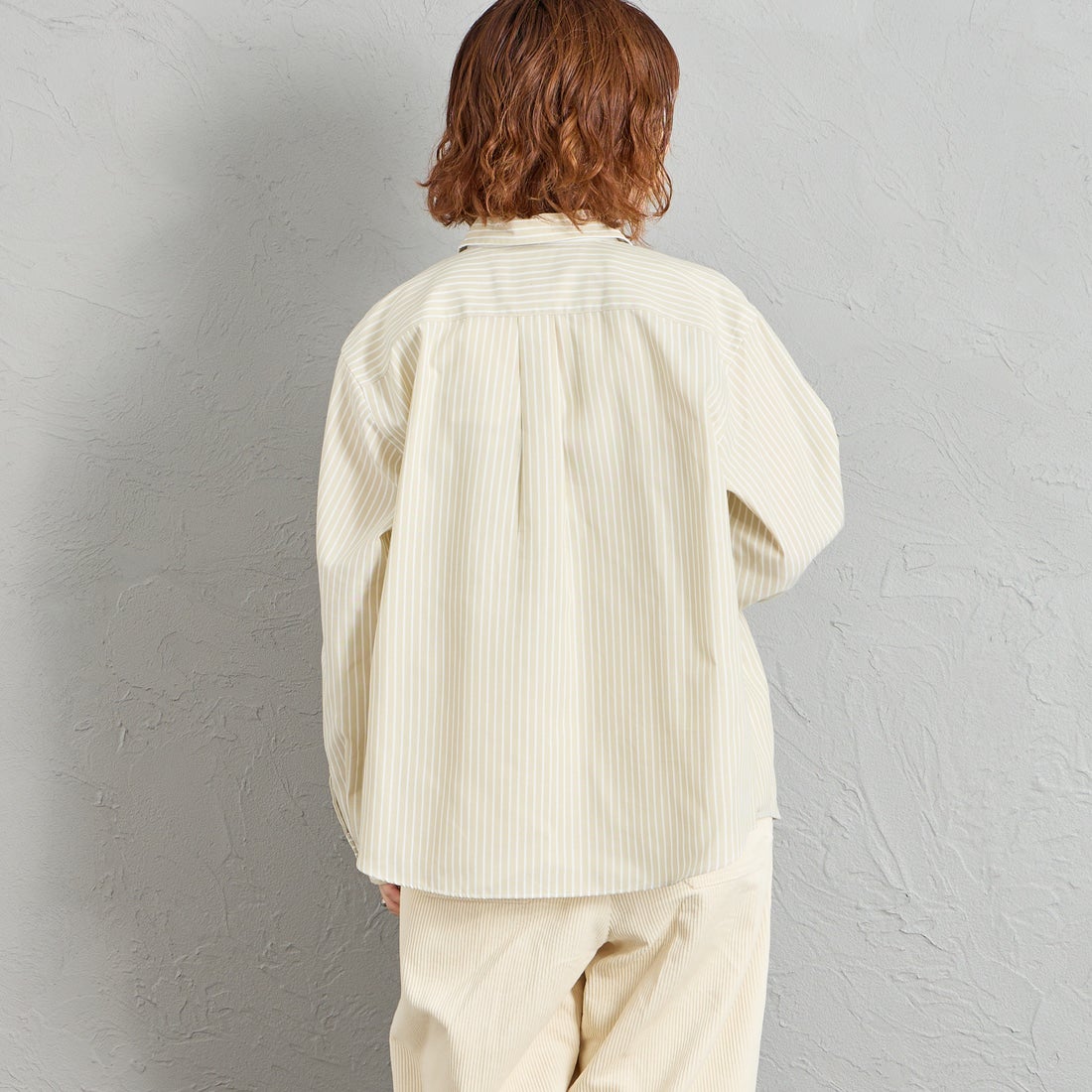 DANTON [ダントン] ドットボタン レギュラーカラー ストライプロングスリーブシャツ [DT-B0391POD] BEG/WHT ST &&モデル身長：158cm 着用サイズ：36&&
