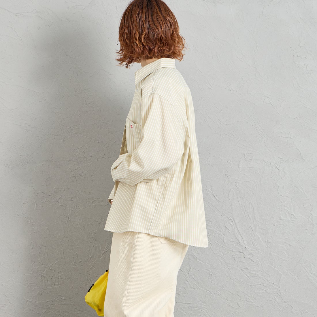 DANTON [ダントン] ドットボタン レギュラーカラー ストライプロングスリーブシャツ [DT-B0391POD] BEG/WHT ST &&モデル身長：158cm 着用サイズ：38&&