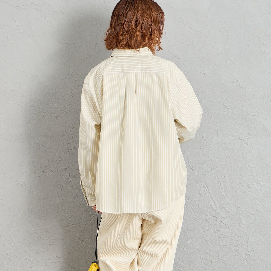 DANTON [ダントン] ドットボタン レギュラーカラー ストライプロングスリーブシャツ [DT-B0391POD] BEG/WHT ST &&モデル身長：158cm 着用サイズ：38&&